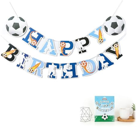 UZYXC Fußball-Mottoparty Kindergeburtstag, Happy Birthday Girlande Fußball-Mottoparty Party Dekoration mit Fußbällen und Sportlern Motiven, Geburtstagsdeko Jungen, für Kinder Geburtstagsfeier