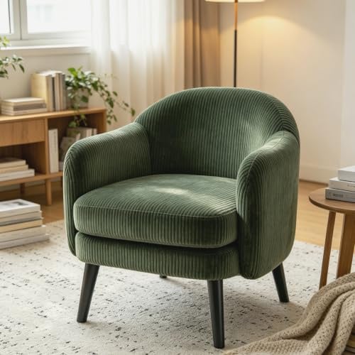 Bonnlo Sessel Gepolsterter Cocktailsessel, Moderner Loungesessel für Wohnzimmer, Lesesessel, Clubsessel, bis 113 kg belastbar, Schlafzimmer, Büro oder Wartebereich (Cord-Stoff, Grün)