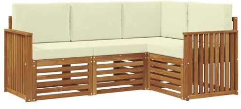 vidaXL Sofagarnituren 4 pcs Natur und Creme Massivholz Akazie, Outdoor Sofa, modernes Möbel, robuster Terrassen-Lounge, Garten, Sitzgelegenheit für Wohnzimmer-Set