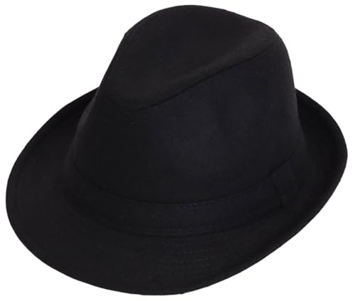 Velvoria Fedora-Hut, Gangster-Filzhut, Eleganter Klassischer Hut, Atmungsaktiver, Zylindrischer Retro-Hut Für Herren Mit Breiter Krempe, Gentleman-Hut, Schwarz