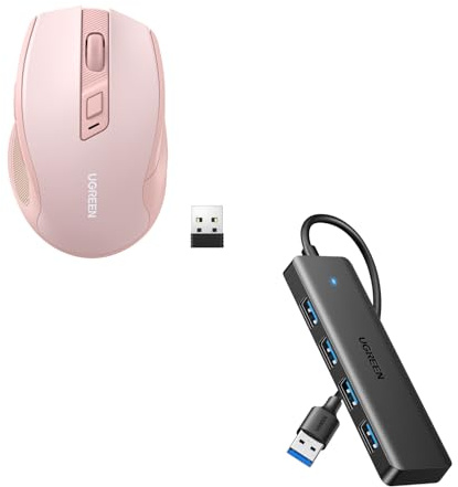 UGREEN Pink Wireless Mouse USB HUB with 15CM Cable