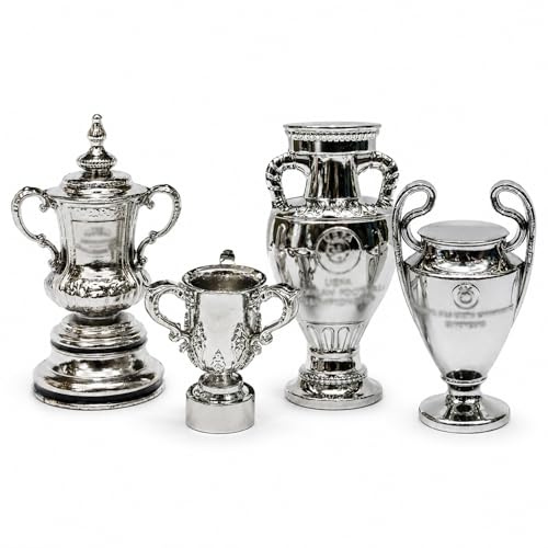 GVHKdrtyS Mini Football Trophy Set, Zinc Alloy 3–5 cm Football Champions Trophy Replica, Metal Sports Memorabilia Collectible for Desk and Shelf Display, Gifts for Football Fans,4pc