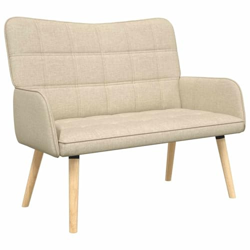 QJBSAVVA 2-Sitzer Sofa Stoff Creme, 115 x 61 x 87 cm Kleines Sofa für Wohnzimmer & Schlafzimmer, Modernes Polstersofa mit Metallrahmen und Holzbeinen, Mid-Century Couch für Zwei Personen