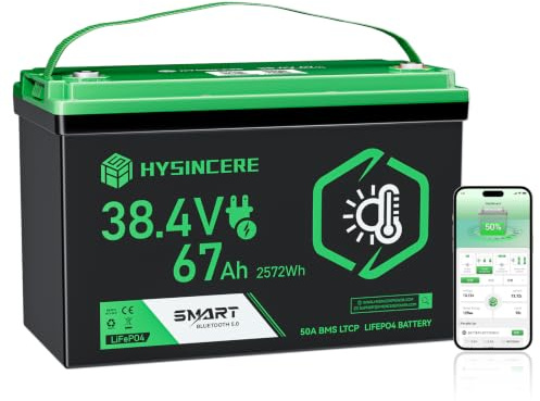 HYSINCERE Batería de litio 36V 63 AH Batería LiFePO4 Calefacción Automática | 50A BMS, Bluetooth, 2572Wh, IP67, 4000+ ciclos, para autocaravanas, barco, camper, Off-Grid
