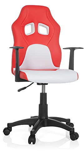 hjh OFFICE 670760 Kinder- und Jugenddrehstuhl Teen Game AL Kunstleder Rot/Weiß Kinderstuhl Drehstuhl mit Armlehne, mitwachsend