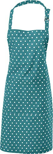 REDBEST Schürze Punkte, 100% Baumwolle petrol Größe 75x90 cm - verstellbare Halsschlaufe, große aufgesetzte Tasche, robustes, glattes Gewebe (weitere Farben)