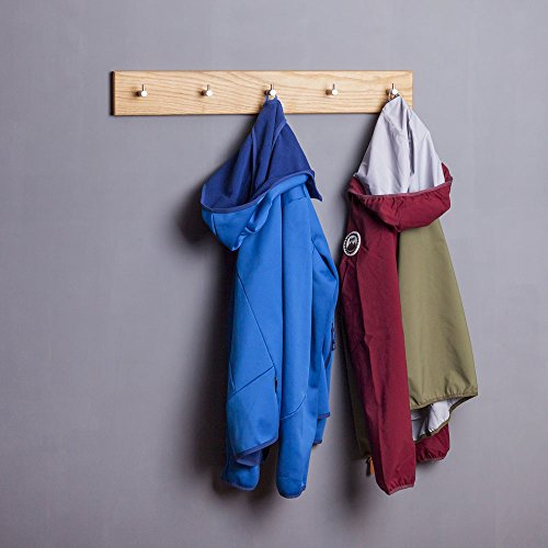 WOODS Hakenleiste Garderobe Holz massiv I Garderobenleiste Moderne Wandgarderobe aus Holz handgefertigt in Bayern I Handtuchhalter (70cm (6 Haken), Eiche, Edelstahl Haken)