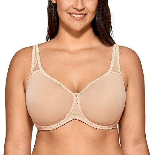 Delimira Women's Support Bra Padded Plus Size Underwired Full Cup T Shirt Seamless Bra Beige 34F