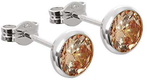 NKlaus Argent Paire de Clous d'oreilles Calice Zirconia Champagne 6,7mm Argent Massif 925 Femme 7891