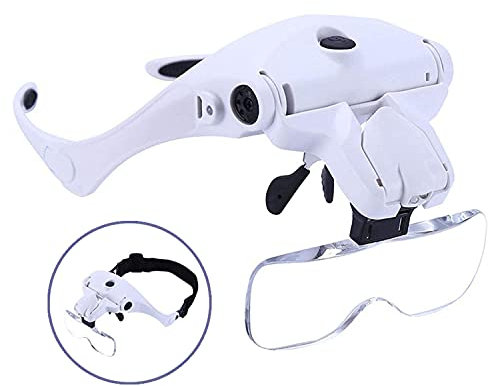 ANDSTON Head Mount Magnifying Glass with 2 Led Professional Jewelers Loupe Light Bracket and Headband are Interchangeable 1.0X,1.5X,2.0X,2.5X,3.5X