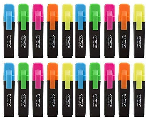 20x GENIE Textmarker 5 Farben Neon Marker Set Highlighter Stifte Leuchtmarker