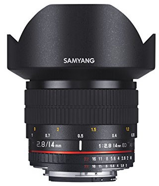 Samyang Obiettivo ultra grandangolare F2.8 Full Frame da 14 mm per fotocamere Canon EF con chip AE, nero, taglia unica, SYAE14M-C