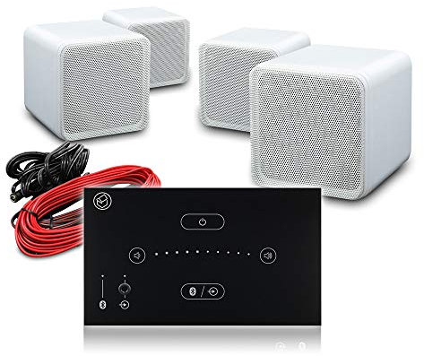 e-audio Bluetooth In-Wall Speaker System with E50 Touch Panel Amplifier & Four 4-Inch White Cube Speakers - Built-In Stereo Surround Sound Audio Home Kit