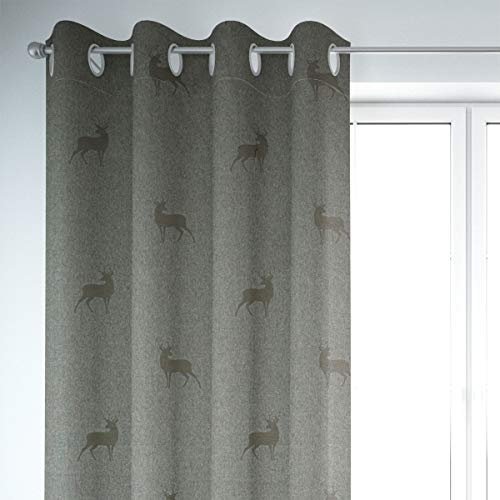SCHÖNER LEBEN. Vorhang dunkle Hirsche braun beige türkis 245cm, Gardinen Aufhängung:Ösen