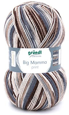 Gründl Wolle Big Mamma Print - XXL Wolle zum Stricken - Großknäuel 400 g / 1040 m - Wolle Farbverlauf aus 100 % Polyacryl - Graphit-grau-beige-kamel-teddy-weiß