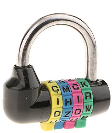 Serrure Cadenas à Combinaison à 4 Lettres pour Le Casier de Gymnase d'Ecole, Casier de Sports, la Barrière, la Boîte à Outils, l'affaire, Le Stockage de Moraillon Noir 56mm