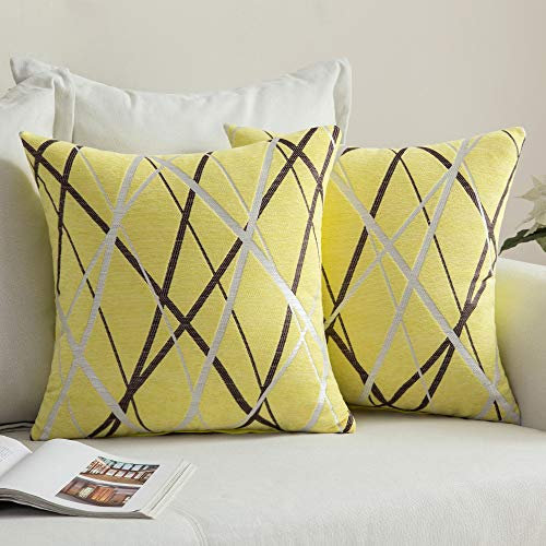 MIULEE 2er Set Kissenbezüge Chenille Geometrisch Dekokissen Dekorativ Sofakissen Moderne Kissenbezug Gemustert Zierkissen Bezug Überzug Deko Kissen Couchkissen für Sofa Schlafzimmer 40x40 cm Gelb