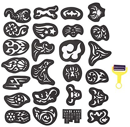 25pcs Haar Tattoo Schablone, Haar Tattoo Vorlage, Temporäre Tattoos Fake Tattoos Body Art Tattoo Aufkleber Schwarz Transfer Tattoos für Arme Schultern Brust Rücken Beine, Haarfärbung Schnitzmuster