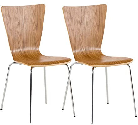CLP 2X Stapelstuhl Aaron Mit Holzsitz Und Ergonomischer Sitzfläche I Konferenzstuhl Mit 45 cm Sitzhöhe, Farbe:Eiche