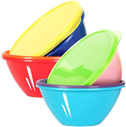 Youngever 9 Pacchetti 1L Plastica Ciotole con Coperchi, Grandi Ciotole per Cereali, Ciotole Grandi per La Zuppa, Sicuro in Microonde, Terrina Plastica (9 Colori)