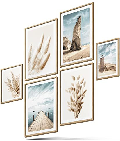 BLCKART Infinity Poster-Set Beige Love Beach Pampas beidseitig bedruckte Wandbilder - Premium Poster - Bilder zur Wanddekoration - Größe L 4x A3 und 2x A4