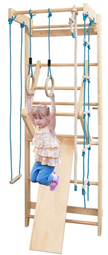 GIANTEX Espalier Suédois en Bois, Espalier Gym Équipements de Sport Professionnel avec Poignées Réglables,Echelle Musculation avec Barres,pour Adultes & Enfants 80 x 60 x 220 CM