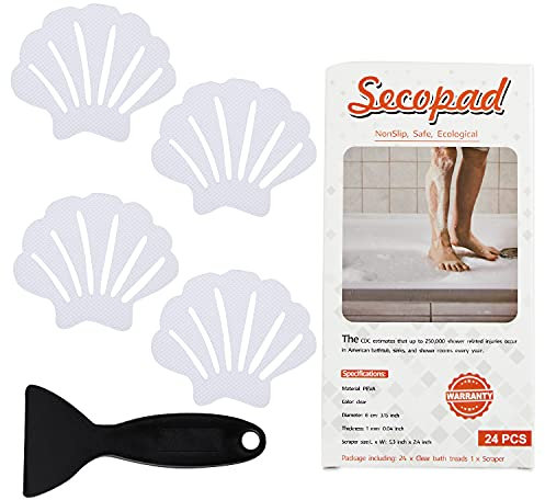 Secopad Adesivi Antiscivolo per Vasca da Bagno, 24 Pezzi, per Vasca da Bagno, Doccia, battistrada Adesivi, Raschietto (Trasparente)