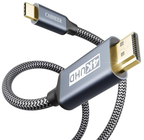 CABNEER HDMI USB C 2M, 4K 30Hz Cable Usb C vers HDMI Compatible pour Thundebrbolt 3/4, Nylon Cable USB C to HDMI pour MacBook Air 2018, pour Samsung S23, pour Dell, pour iMac etc