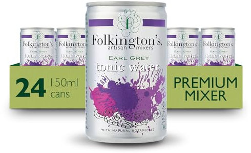 Folkington's Tonic Water, Earl Grey, 24 Cans, Mix with Gin Botanicals, Artisan Botanical Mixer, Fridge Pack 3 x 8 x 150ml (24 Cans Total)