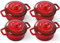 Lareina Mini Cocotte - Casseruola in ceramica da 350 ml, set da cucina con manici e coperchio, piccole pirottini da forno, microonde e lavastoviglie, set da 4, colore: rosso