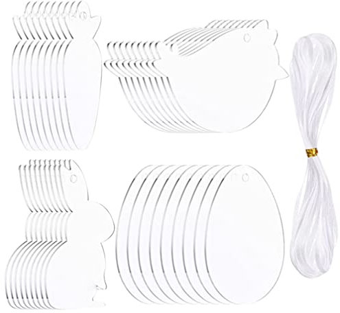 BESPORTBLE 36 Stücke Acryl Malscheibe Ei Eier Hasen Küken Karotte Ostern Acryl Ornament Transparent Scheiben Dekoration mit Aufhängeöse Ostern für DIY Handwerk Malen Frühling Party Deko