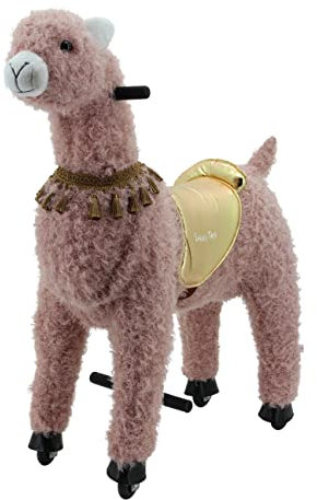 Sweety Toys 13913 Reittier groß Alpaka rosa mit goldenem Sattel auf Rollen für 4 bis 9 Jahre-Riding Animal
