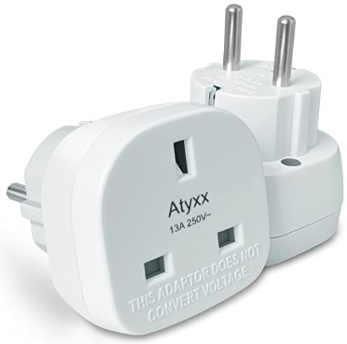 Atyxx European Travel Adapter - BS8546 Approved Type G to Type E/F EU Plug for Phone Charger, Gadgets - Child-Safe Earthed EU Plug Adapter - Works In Over 80 European & Asian Countries – White