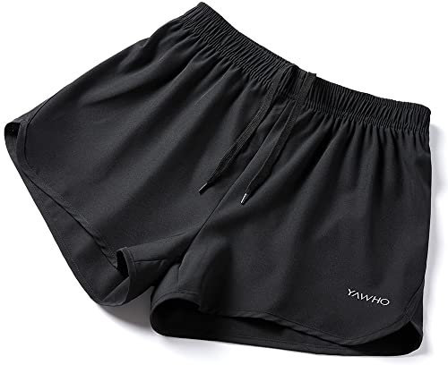 YAWHO Damen Laufshorts Sporthose Kurz Laufhose Trainingsshorts Sweatshorts Sport Kurze Jogginghose Sportshorts Schnelltrocknend Atmungsaktiv (80877 Black, L)
