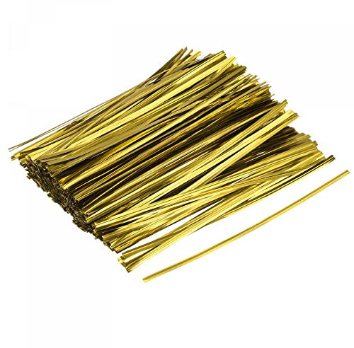 sourcing map Foil Twist Ties 6 15cm Metallic Plastic Closure Tie for Tying Bread, Candy, Cookies, Gift Bags Arts Crafts Ties Gold Tone Pack of 750