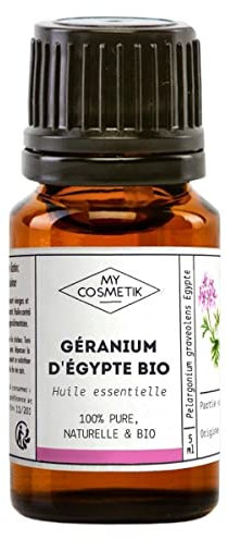 MY COSMETIK - Aceite esencial de geranio egipcio orgánico - De agricultura ecológica - Quimiotipado HEBBD/HECT - 100% puro y natural - Certificado ECOCERT - Fabricado en Francia - 10 ml