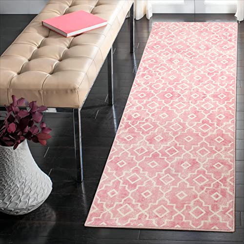 Wonnitar Tapis de couloir marocain lavable, antidérapant et doux, tapis de chevet à motif géométrique en treillis pour chambre d'enfant, salle de bain, dortoir (rose, 61 x 183 cm)
