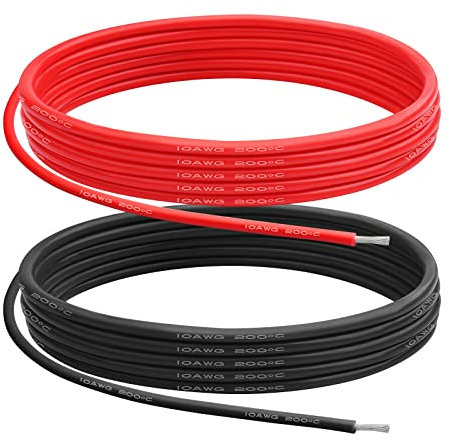 10 Gauge Silicone Wire, 10 AWG Electrical Cable 5M(2.5m Red & 2.5m Black) 5.3mm² 1050 Strands of 0.08 mm Tinned Copper Wire for Arduino Projects/RC Cars/Boat/Drone/Battery