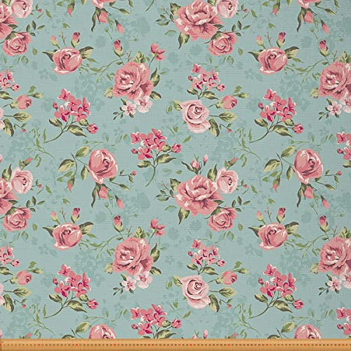 Loussiesd Vintage Blumenstoff Meterware niedliche kleine Rosen Naturthema Polsterstoff für Stühle und Heimwerkerprojekte Blumen dekorativer wasserdichter Stoff 92x150cm