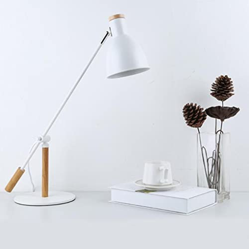 SXYSXYSXY Modern Metall Schreibtischlampe Holz Büro Arbeitsleuchte LED Verstellbarer Tischlampe Leselampe Retro Klassische Studierlampe Schlafzimmer Nachttischlampe Architektenlampe E27*1,Weiß