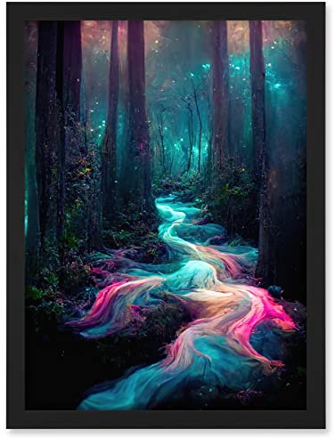 Doppelganger33 LTD The Enchanted Forest Magical Fantasy River Artwork Framed Wall Art Print A4