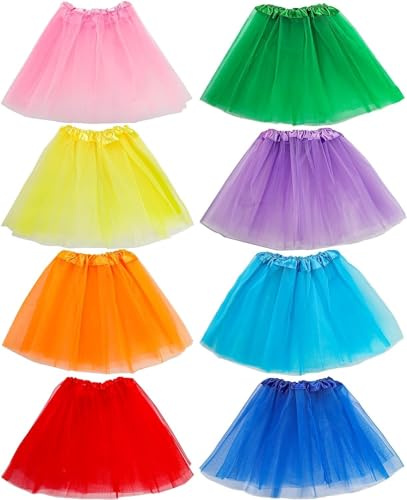 Mezchi 8 Pack Tutu for Girls, 3 Layer Tutu Skirt, Multicolor Girls Tutu Skirt for 2-5 Years Old Kids Dress Up, Birthday Party