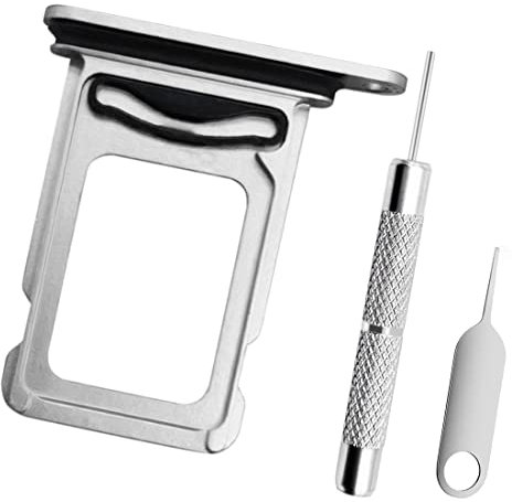 Ersatz Sim Karten Slot Tray Halter Kompatibel mit iPhone 12 2020 6.1 Zoll 1 Metall SIM Karten Tray Halter mit Wasserdicht Gummidichtungsring, 1 Offener Auswurfstift und 1 Nadelöffner Auswerfer, Silber