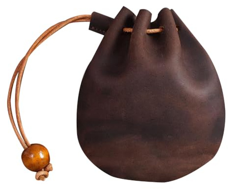 STOBOK Mini Porte-Monnaie en Cuir Vintage avec Cordon De Serrage - Pochette Multifonction pour Clés, Bijoux, Écouteurs Et Petits Objets - Compact Et Léger pour Voyage Ou Usage Quotidien