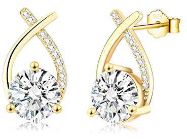 Ohrstecker Gold 925 Ohrringe Silber für Damen Frauen Mädchen, Ohrstecker Silber 925 mit funkelnde Cubic Zirkonia Gold Ohrringe
