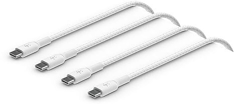 Belkin BoostCharge câble USB-C vers USB-C à gaine tressée, câble USB C charge rapide pour iPhone 16, iPhone 15, Samsung Galaxy S24, S23, iPad Pro, Google Pixel, etc., 1 m, pack de 2, blanc