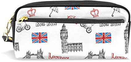 Federmäppchen mit UK-Flagge und London, Big Ben-Uhr, Federmäppchen, PU-Leder, Büro, Schule, Studenten, Stifte, Organizer, Kosmetik-Make-up-Etui, Tasche für Mädchen, Jungen, Kinder, Erwachsene