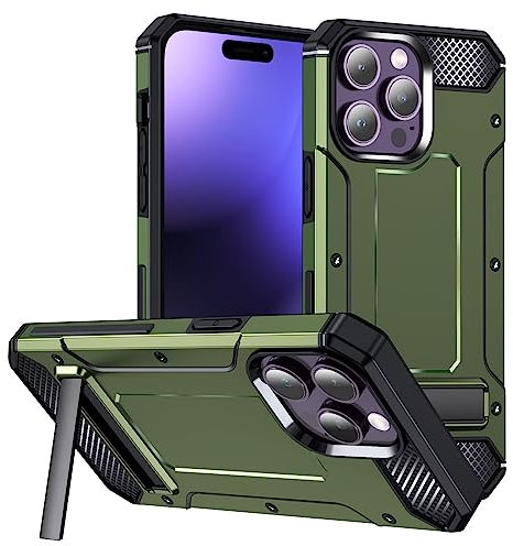 FMPCUON Case for iPhone 11 PRO MAX with Built-in Screen Protector Military Grade Armour Heavy Duty 360 Full Body Shockproof Bumper Protection Cover with Stand - Army green