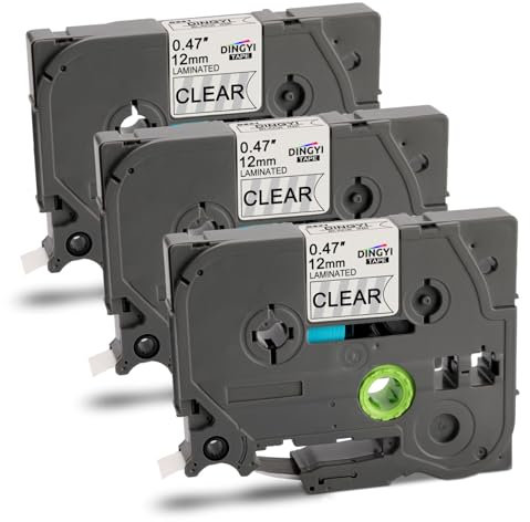 DINGYI Etikettenband, kompatibel mit 12 mm Etikettendrucker, Schwarz auf Transparent, Ersatz für Touch Tze-231, PT-D210, H110, D220, D410, D600, 3 Stück