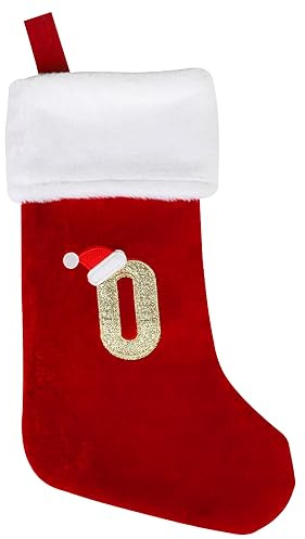 VEYLIN Christmas Stockings with Letters, 20 Inch Plush Christmas Stockings Large Embroidered Stockings Christmas Stockings for Kids/Adult Red Letter(O)